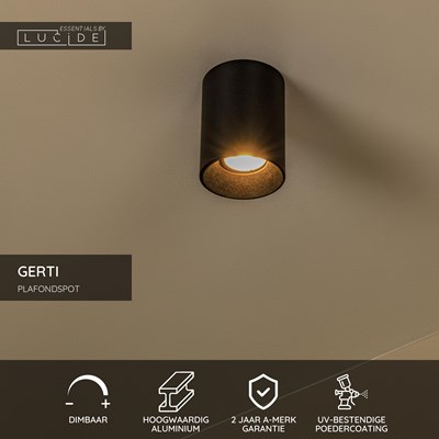 Lucide GERTI - Plafondspot - Ø 8 cm - 1xGU10 - Inclusief omwisselbare ringen - Zwart - Essential